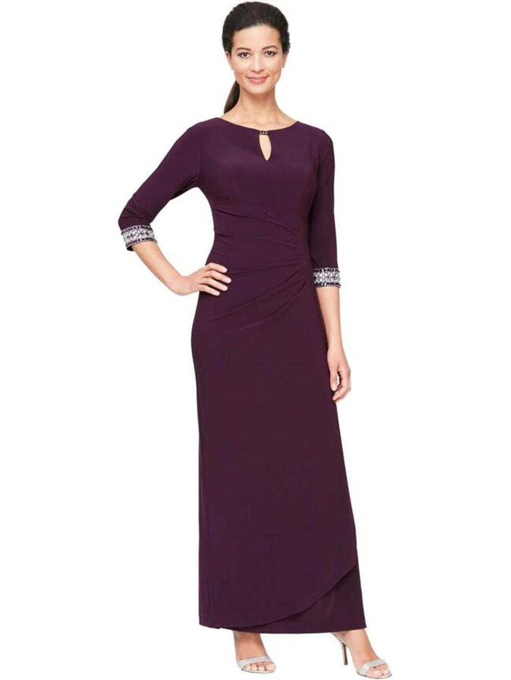 Alex Evenings, 14, Plum, Women's Dress with Keyhole Cutout